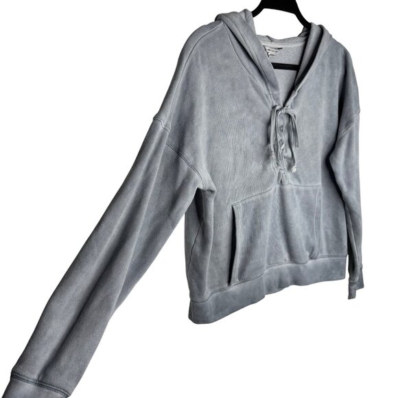American Eagle Women's‎ Size Small Blue Marbled Hoodie With Lace-Up Detail - Picture 11 of 11